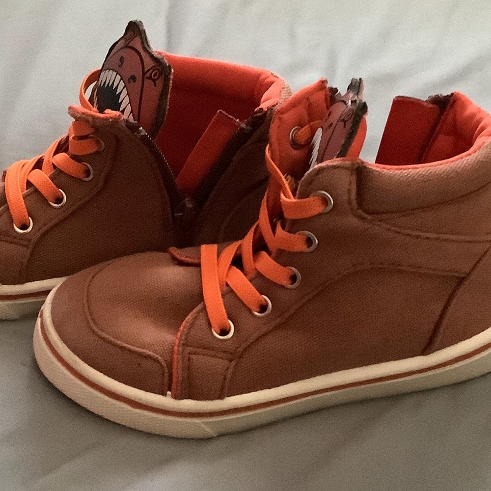Kids Brown and Orange Dinasoar High-Top Just Fab Sneakers Sz. US 9